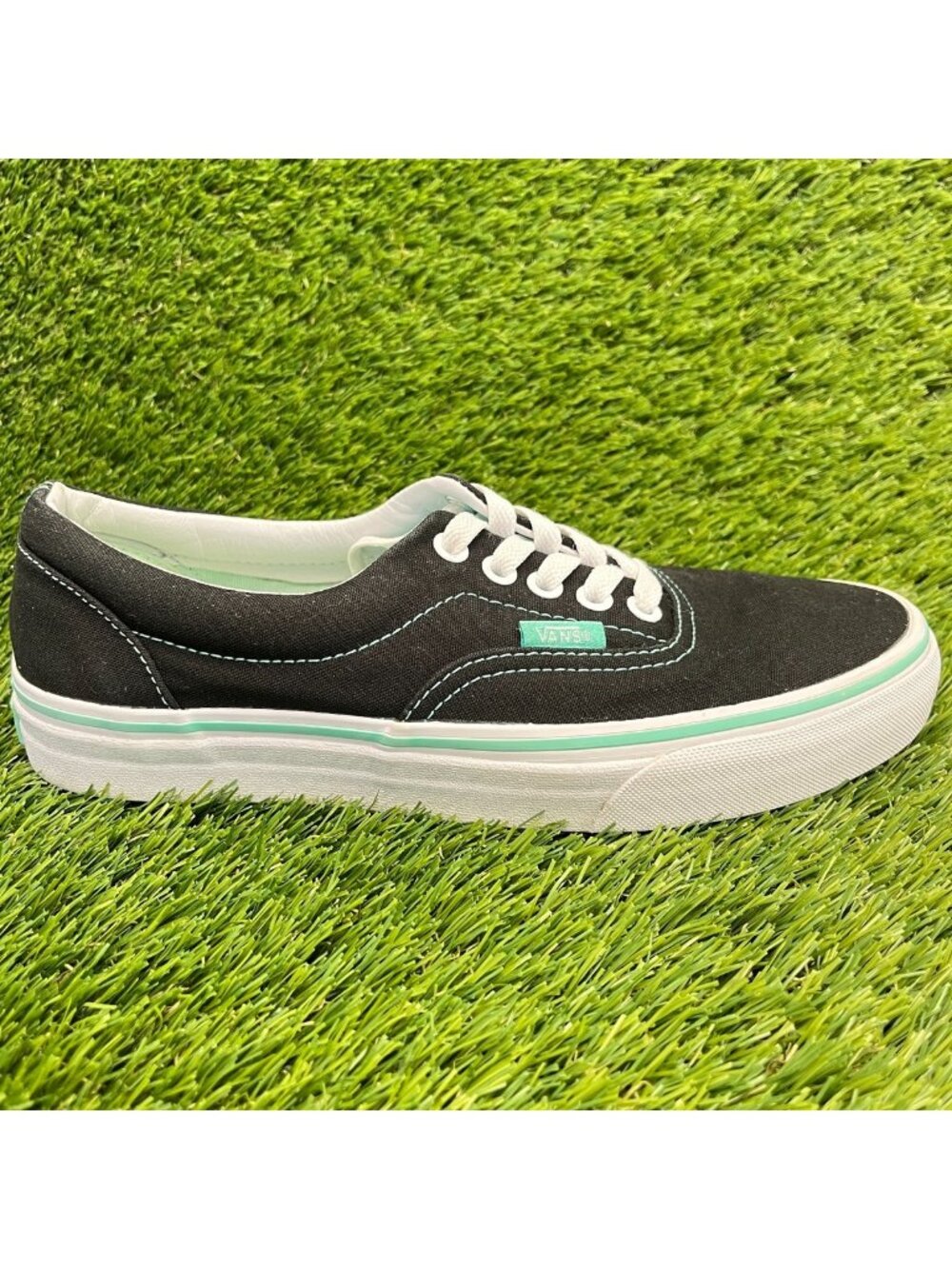 Vans Era Low Womens Size 8 Black Teal Athletic Canvas Skate Shoes Sneakers